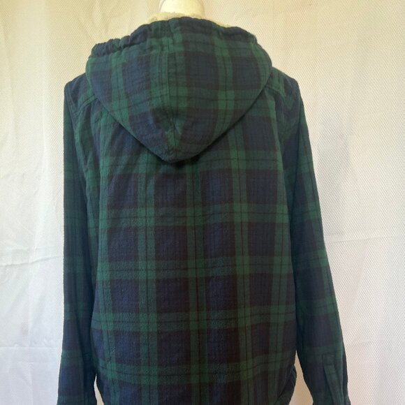 L.L.Bean Scotch Plaid Flannel Shirt Sherpa-Lined Zip Hoodie - Picture 4 of 14